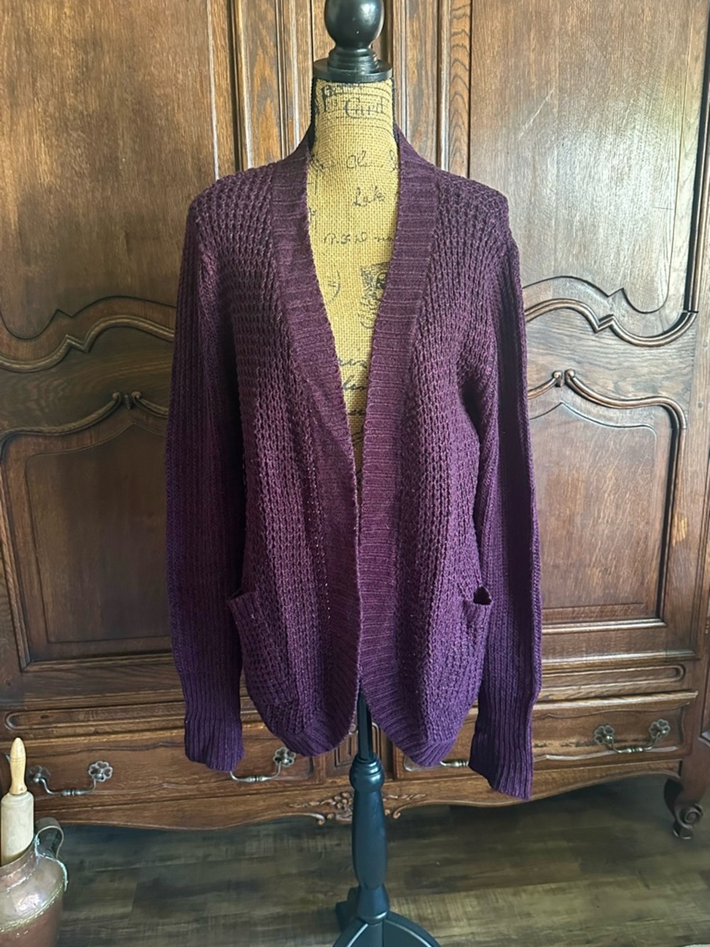 RD Style Open-Front Knit Cardigan - Plum